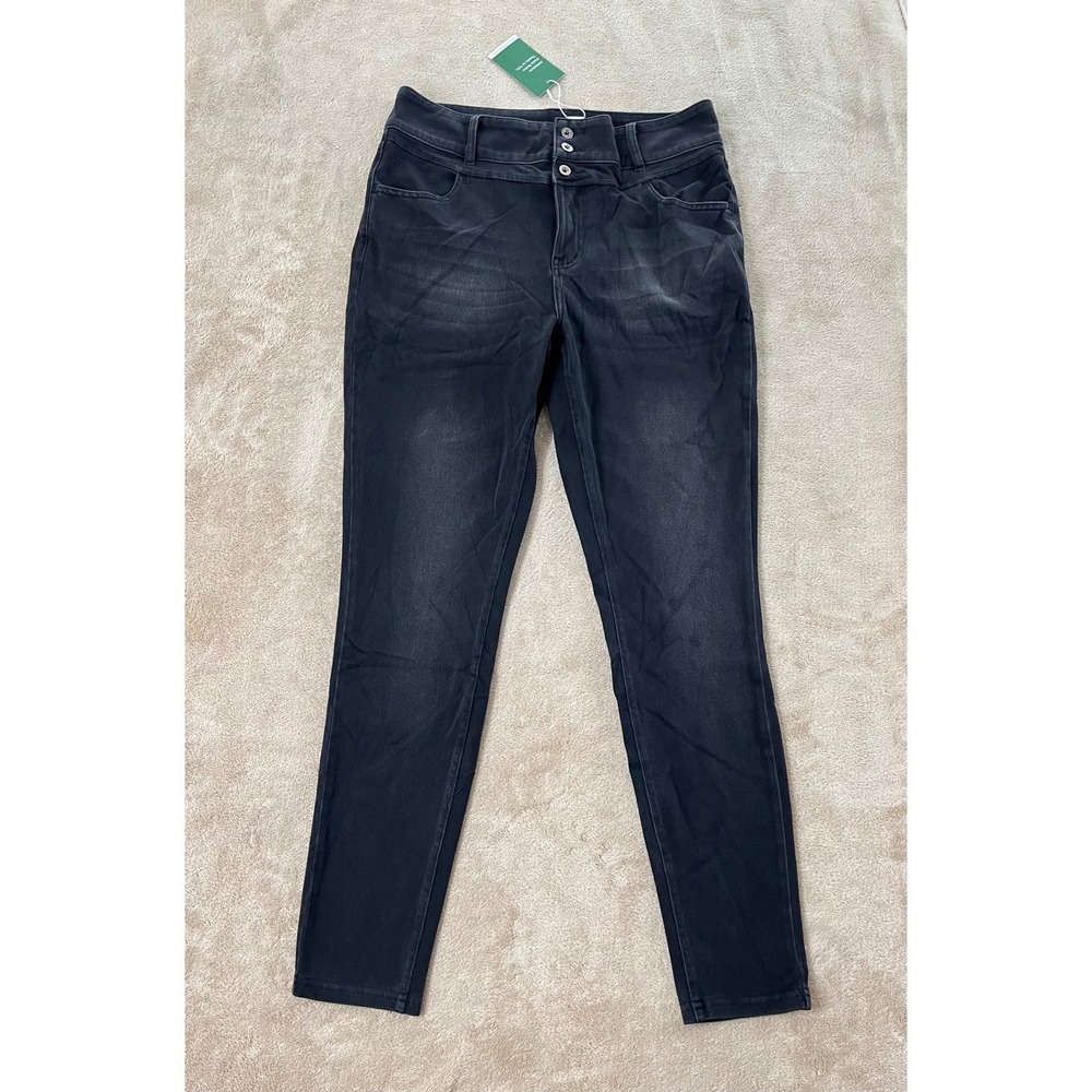 Halara High Waisted Triple Button Skinny Jeans Women's L Regular Gray Black NEW